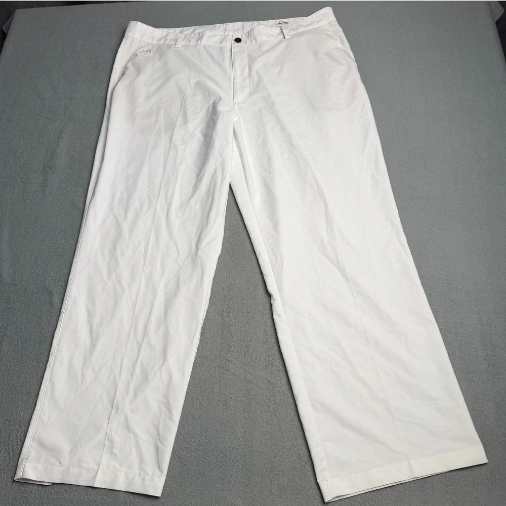 Adidas Mens Climalite Golf Pants White Flat Front Performance Trousers 42x30
